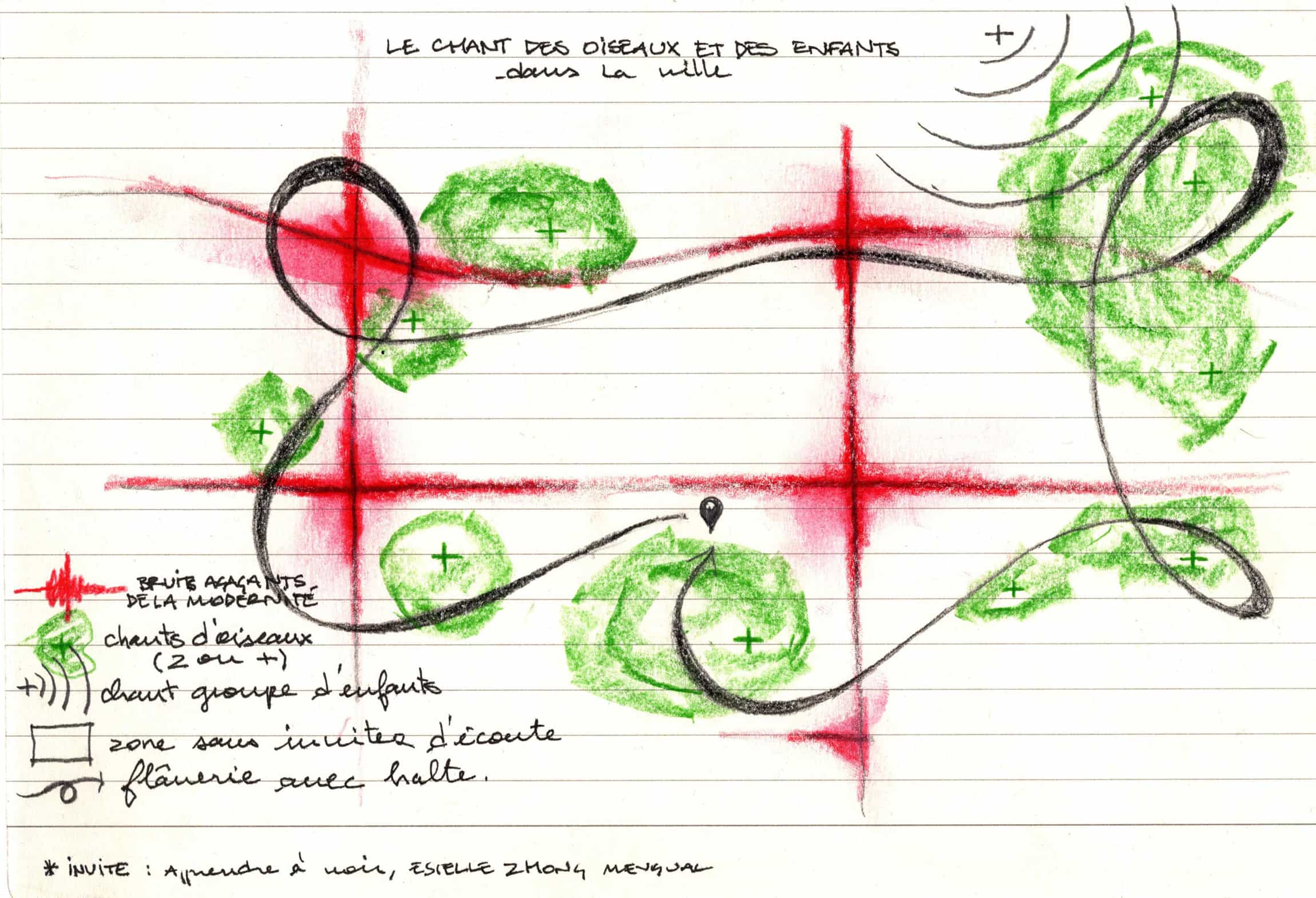Cartographie sensible intitulée Le chant des oiseaux et des enfants