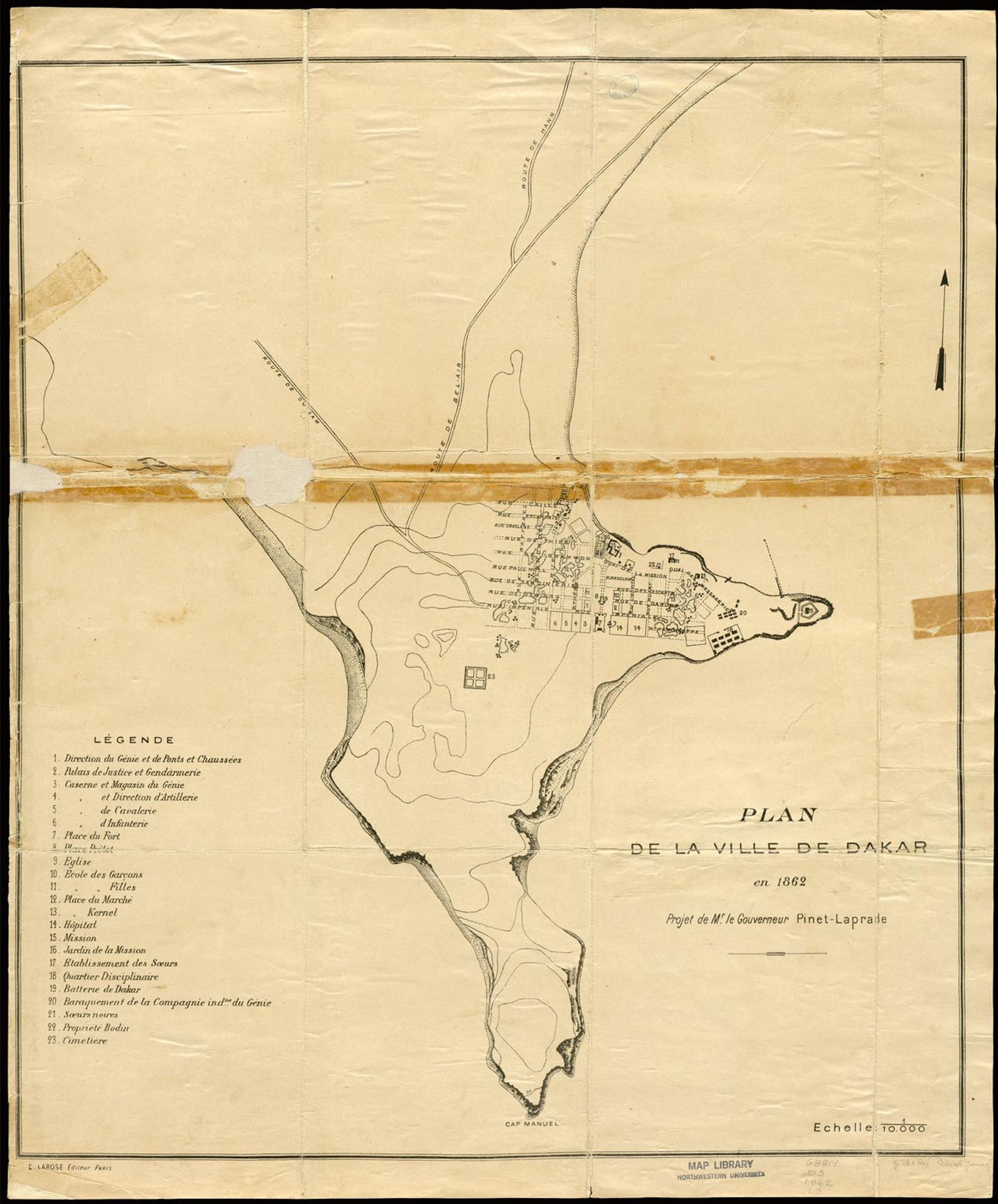 Plan historique de la ville de Dakar dressé par Pinet-Laprade en 1862