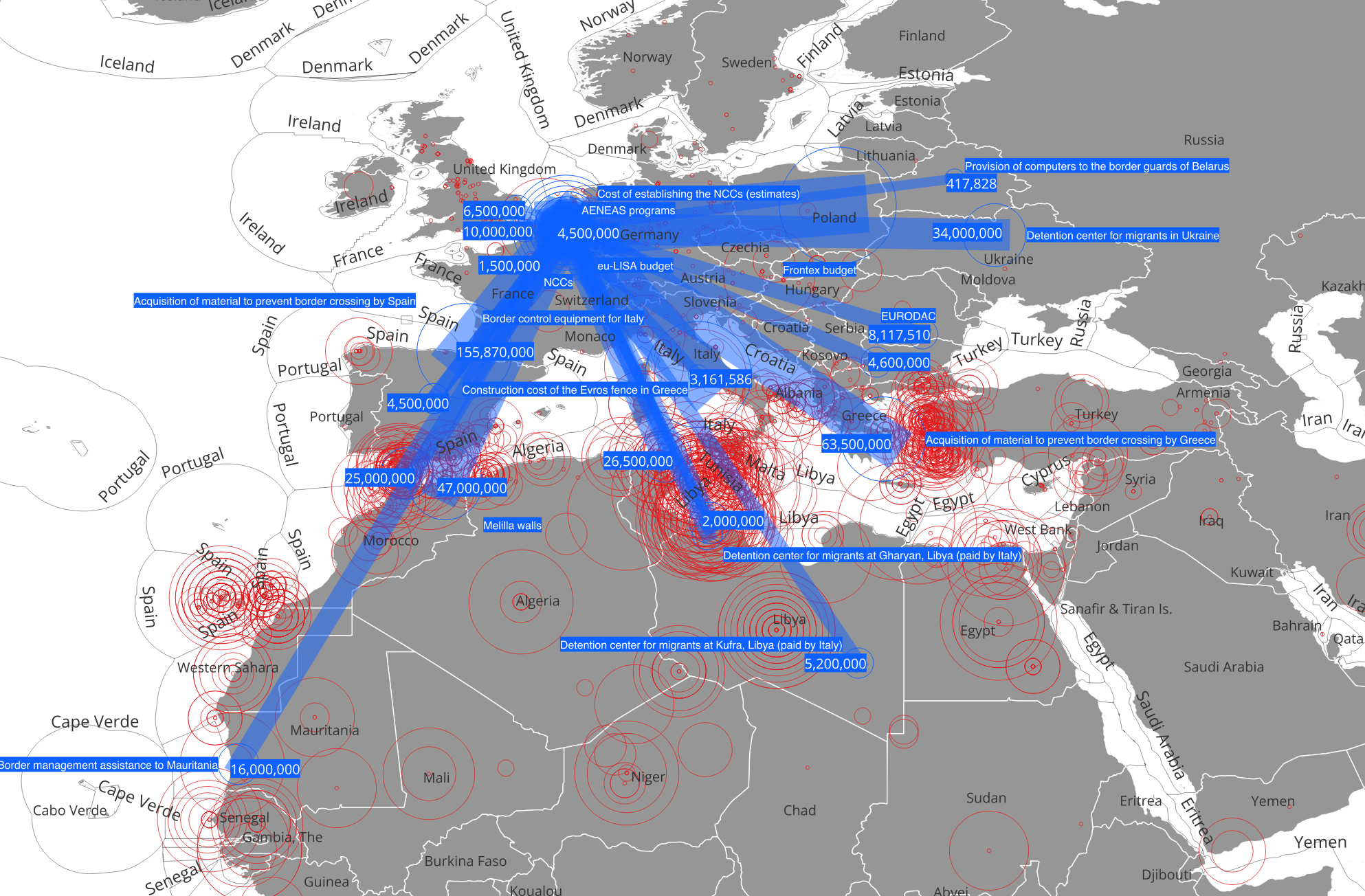 Carte et visualisation des coûts liés au contrôle des frontières européennes